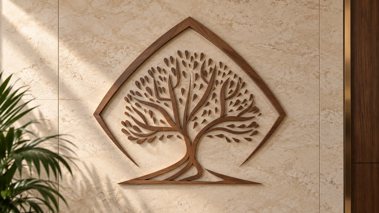 Majapahit Group tree crest rendered as a wooden relief