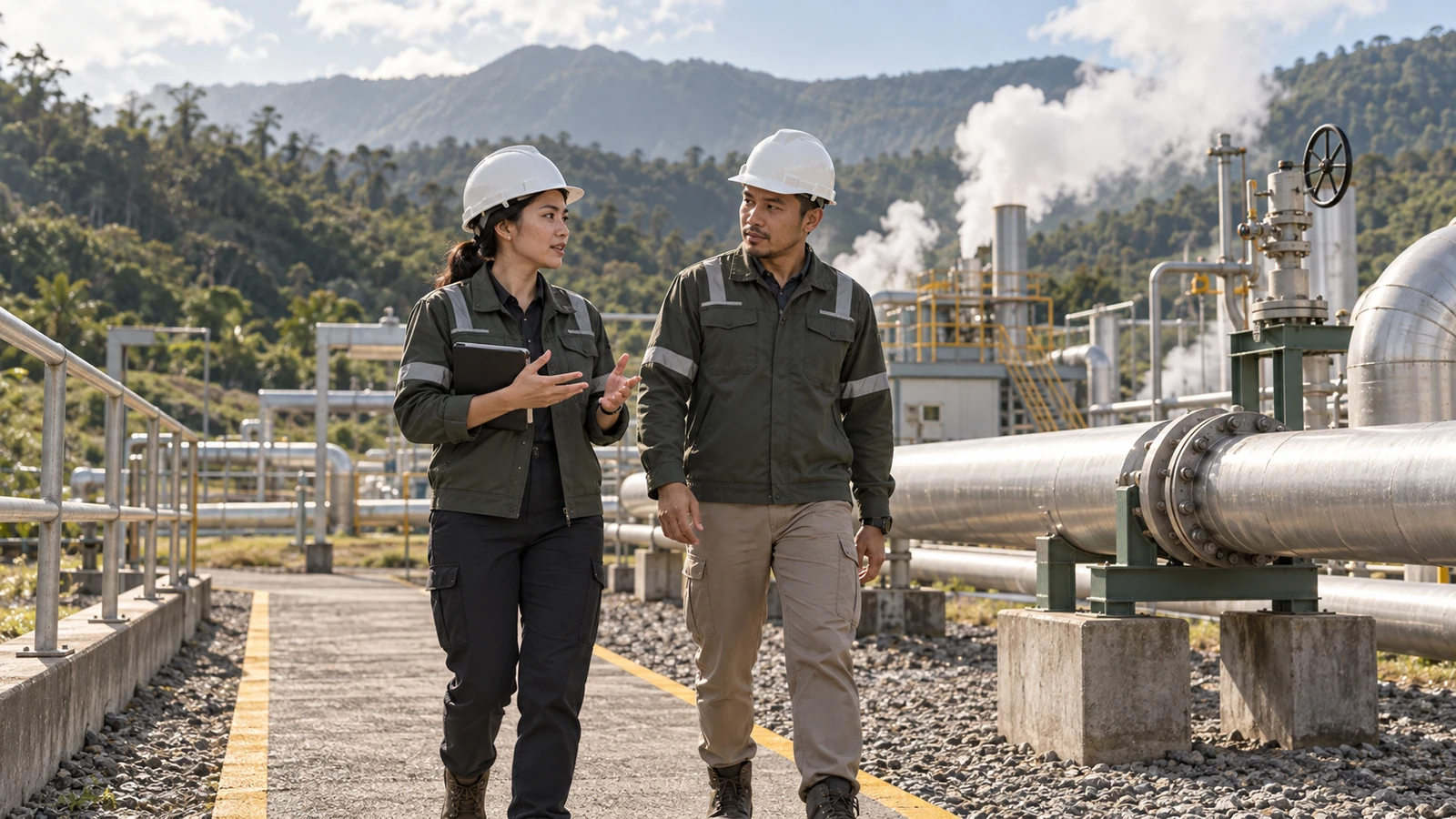 Indonesian professionals visiting a geothermal site