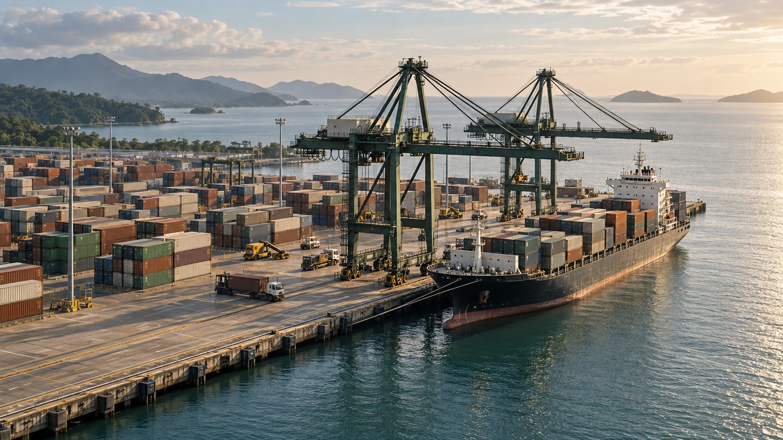 Unbranded container terminal on an Indonesian coast